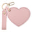 Heart Shape Pocket Mirror with Keychain PU Leather Cosmetic Mirror Rotating Mini Makeup Mirror Hanging Ornament - Pink - 1