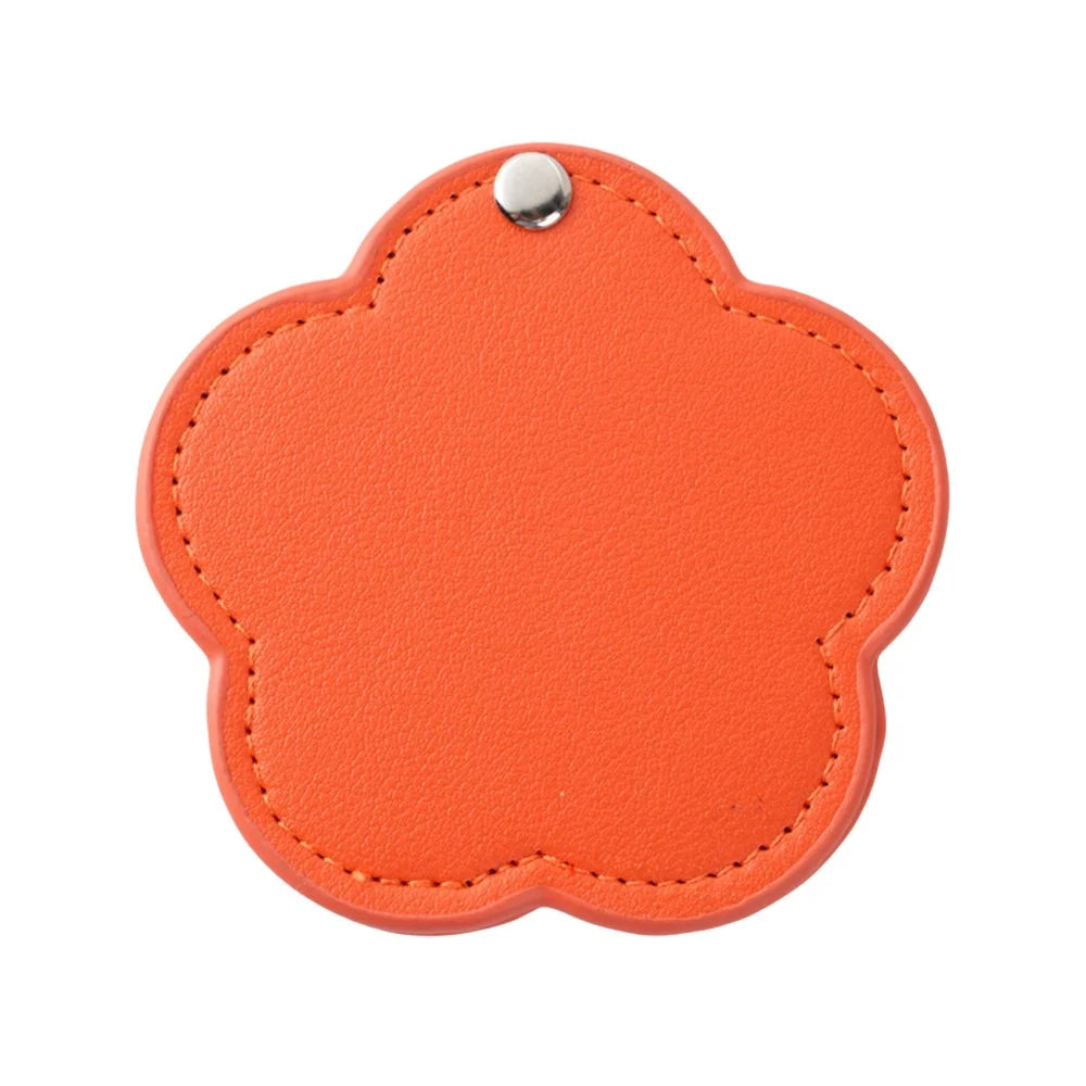 Floral Shape Pocket Mirror Portable PU Leather Cosmetic Mirror Rotating Mini Makeup Mirror - Orange - 1