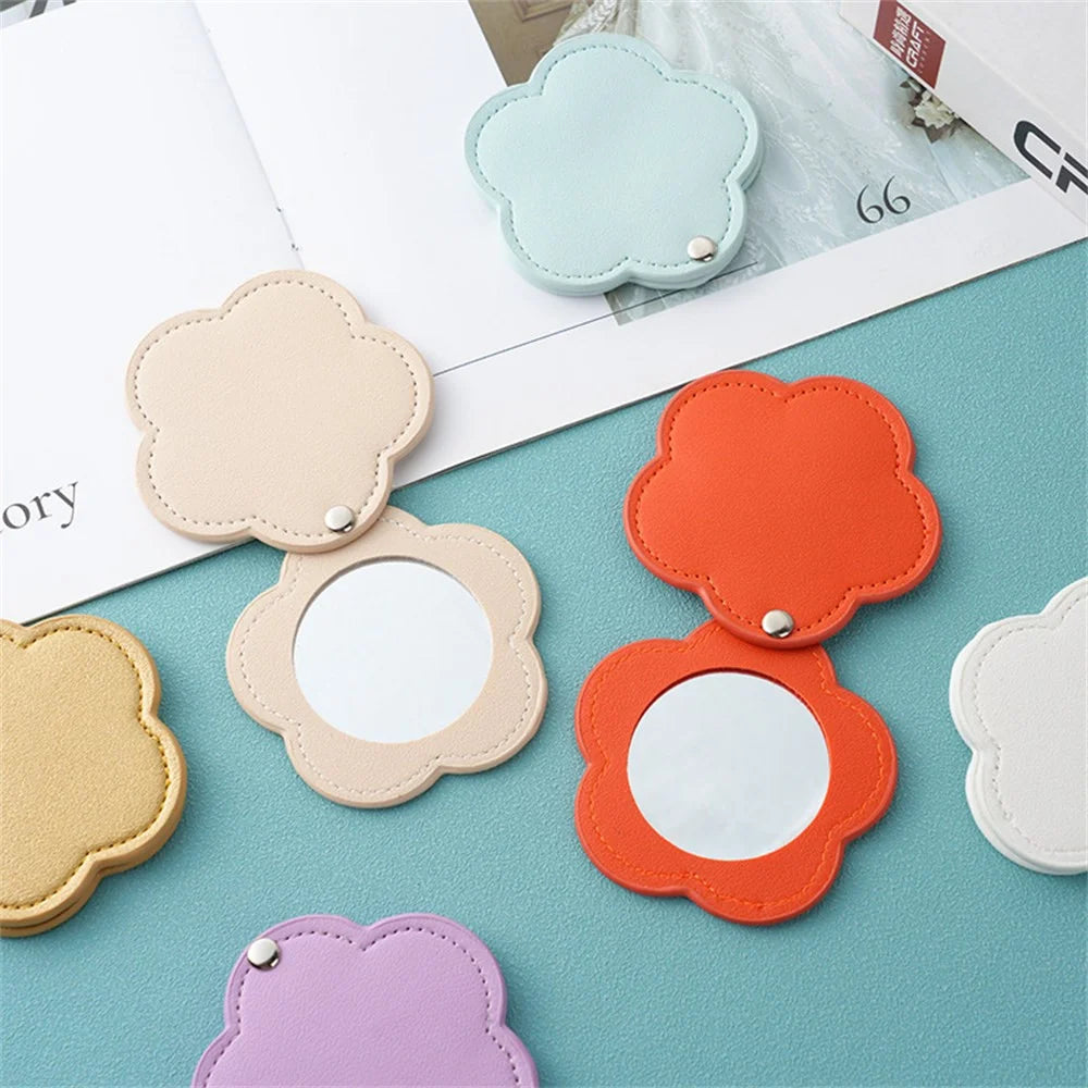 Floral Shape Pocket Mirror Portable PU Leather Cosmetic Mirror Rotating Mini Makeup Mirror - Orange - 4