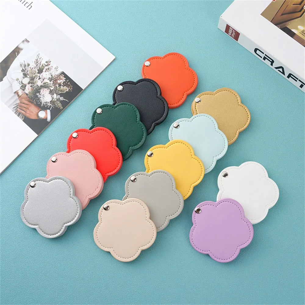 Floral Shape Pocket Mirror Portable PU Leather Cosmetic Mirror Rotating Mini Makeup Mirror - Orange - 6