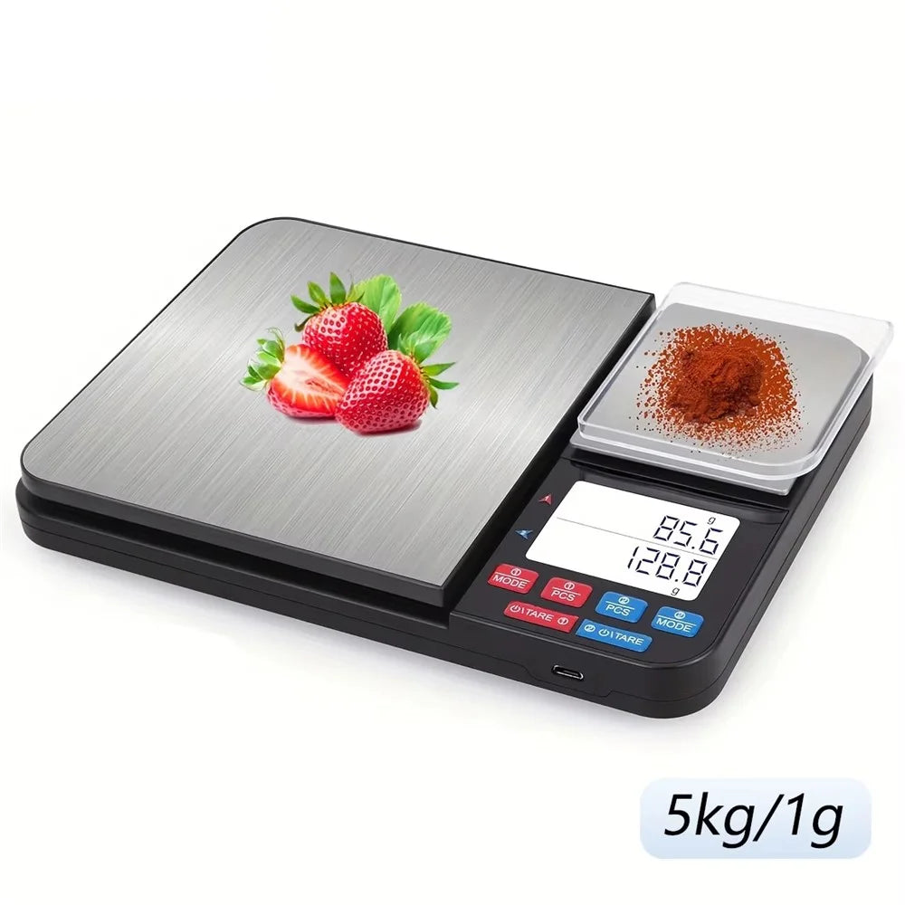 Dual Platform Digital Kitchen Scale 5kg  /  0.01g High Precision for Food Jewelry Baking Weighing - 2