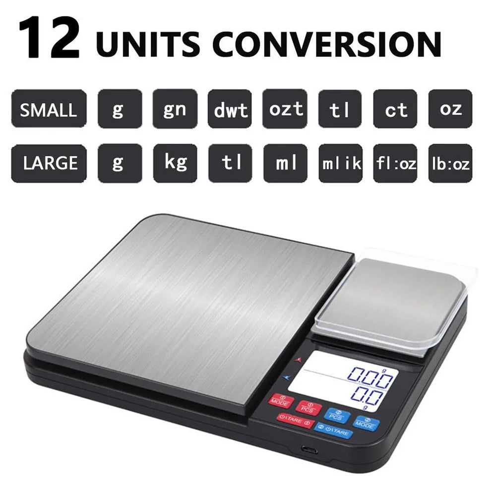 Dual Platform Digital Kitchen Scale 5kg  /  0.01g High Precision for Food Jewelry Baking Weighing - 4