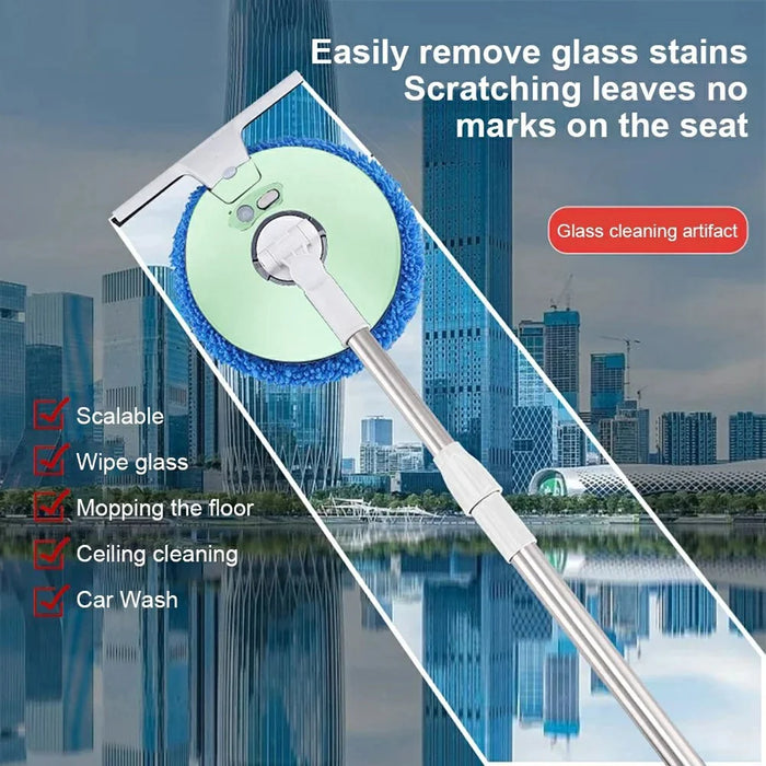 174cm Extendable Pole Cordless Electric Window Cleaner with Squeegee Wet Dry Use for Windows Doors Floors - Blue - 5