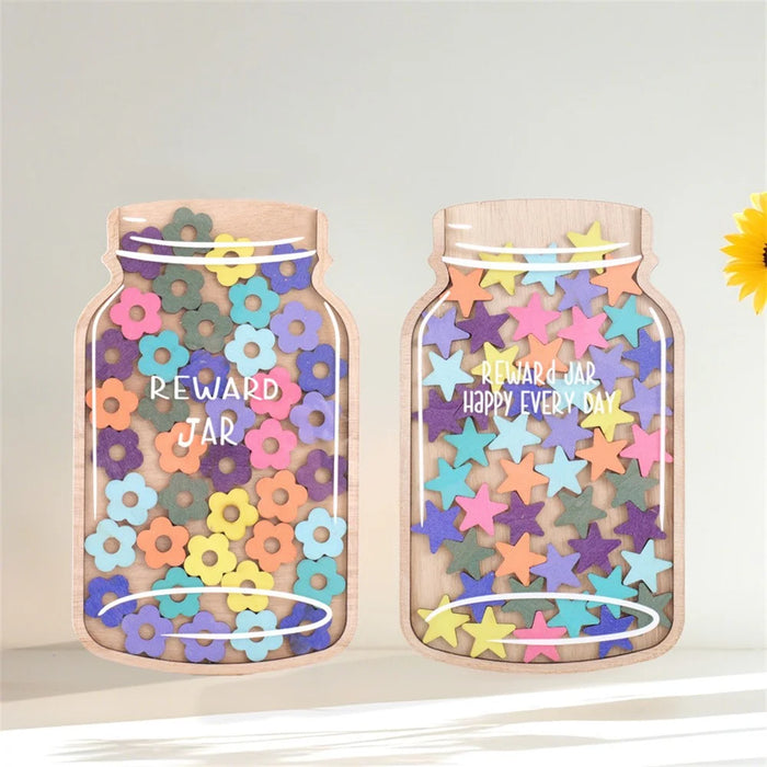 Star  /  Flower Design Reward Jar for Kids Learning Motivation Decorative Wooden Craft - Star - 3