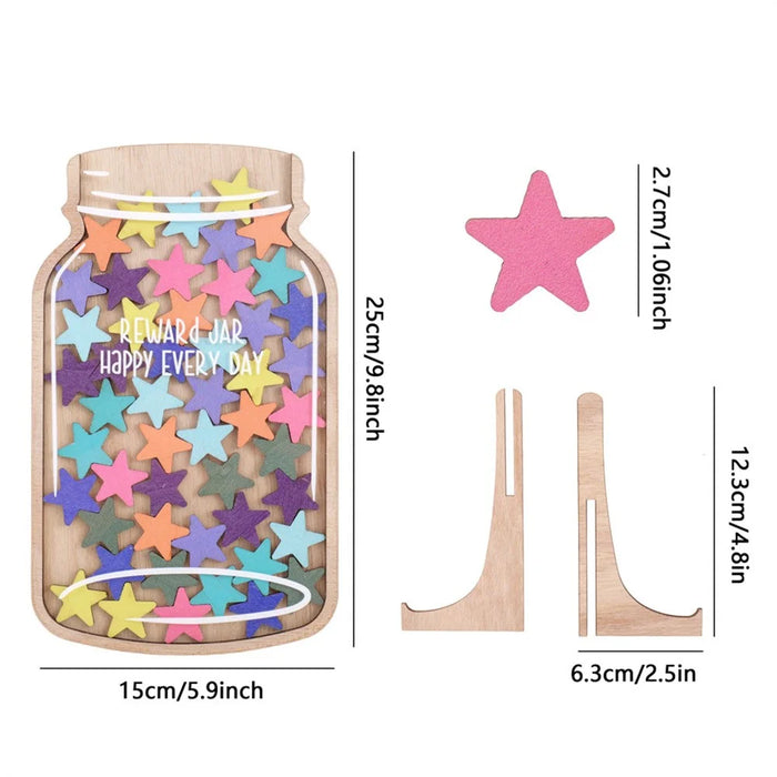 Star  /  Flower Design Reward Jar for Kids Learning Motivation Decorative Wooden Craft - Star - 4