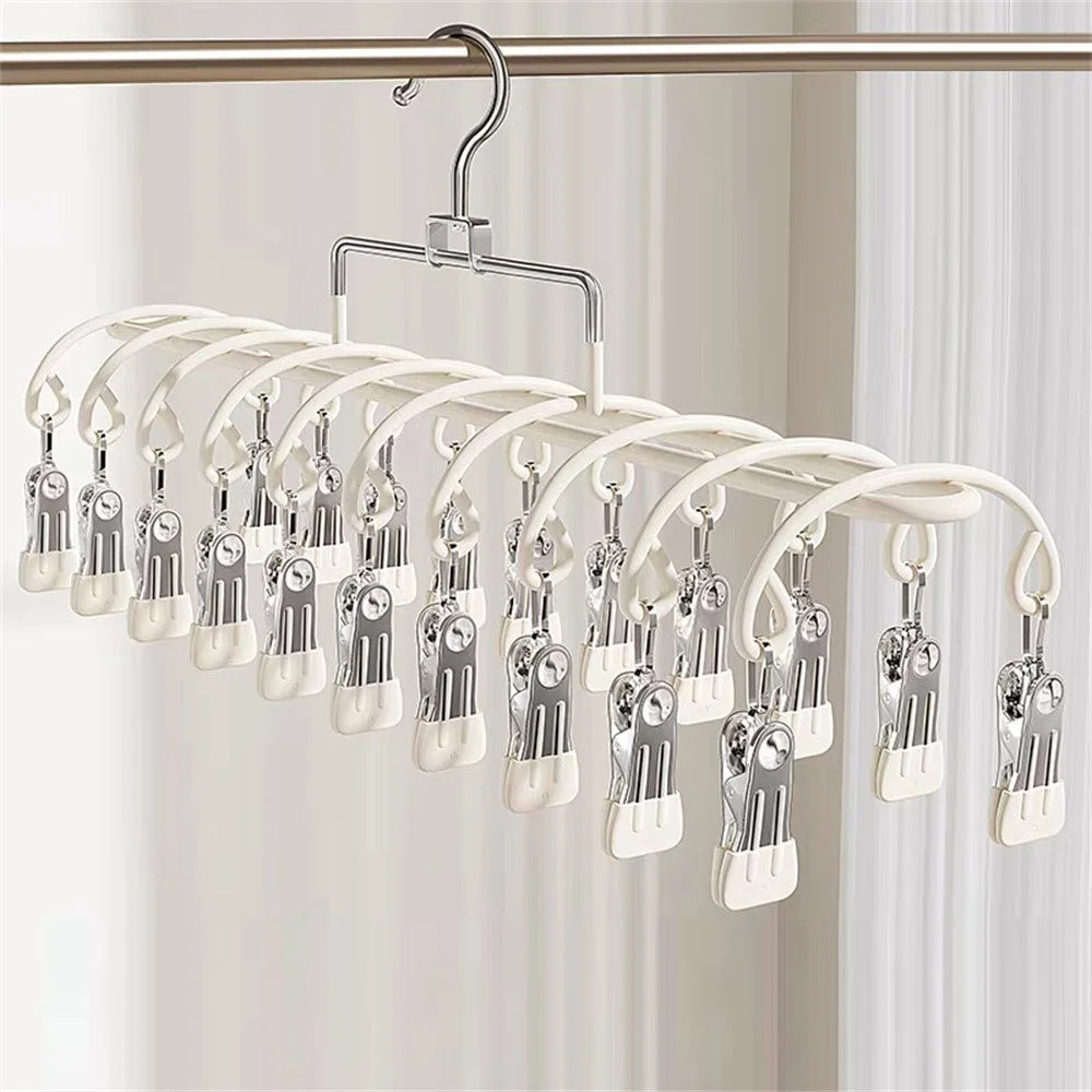 20 Clips Socks Drying Rack Multifunctional Stainless Steel Multi Clip Underwear Hanger - Apricot - 1