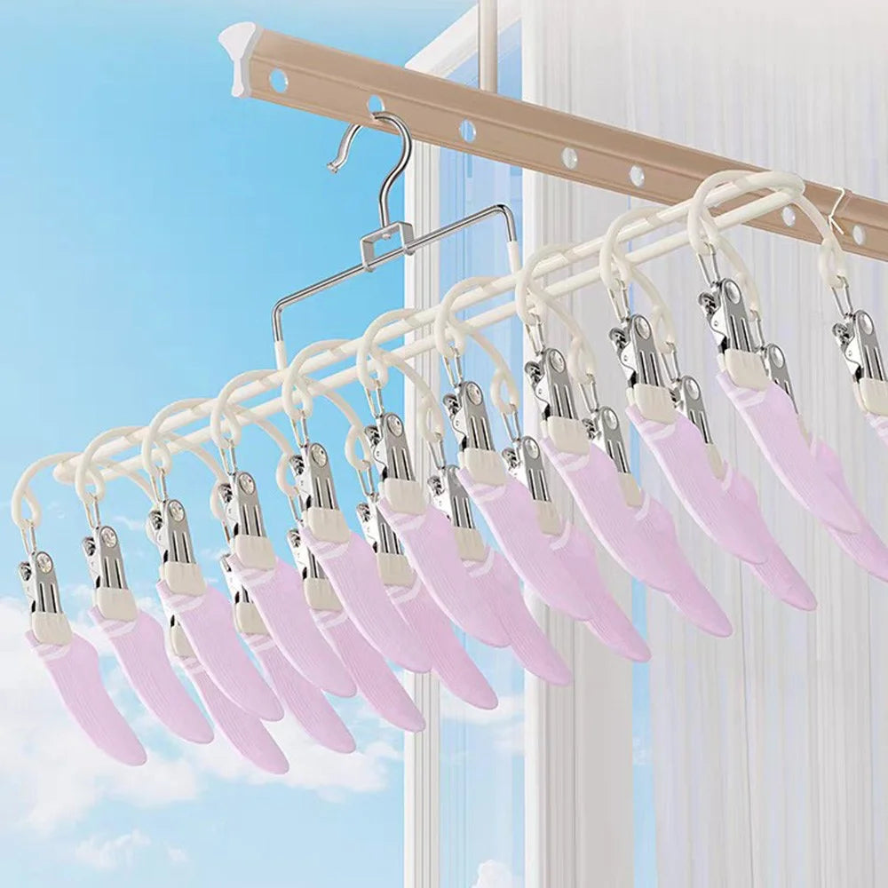 20 Clips Socks Drying Rack Multifunctional Stainless Steel Multi Clip Underwear Hanger - Apricot - 2