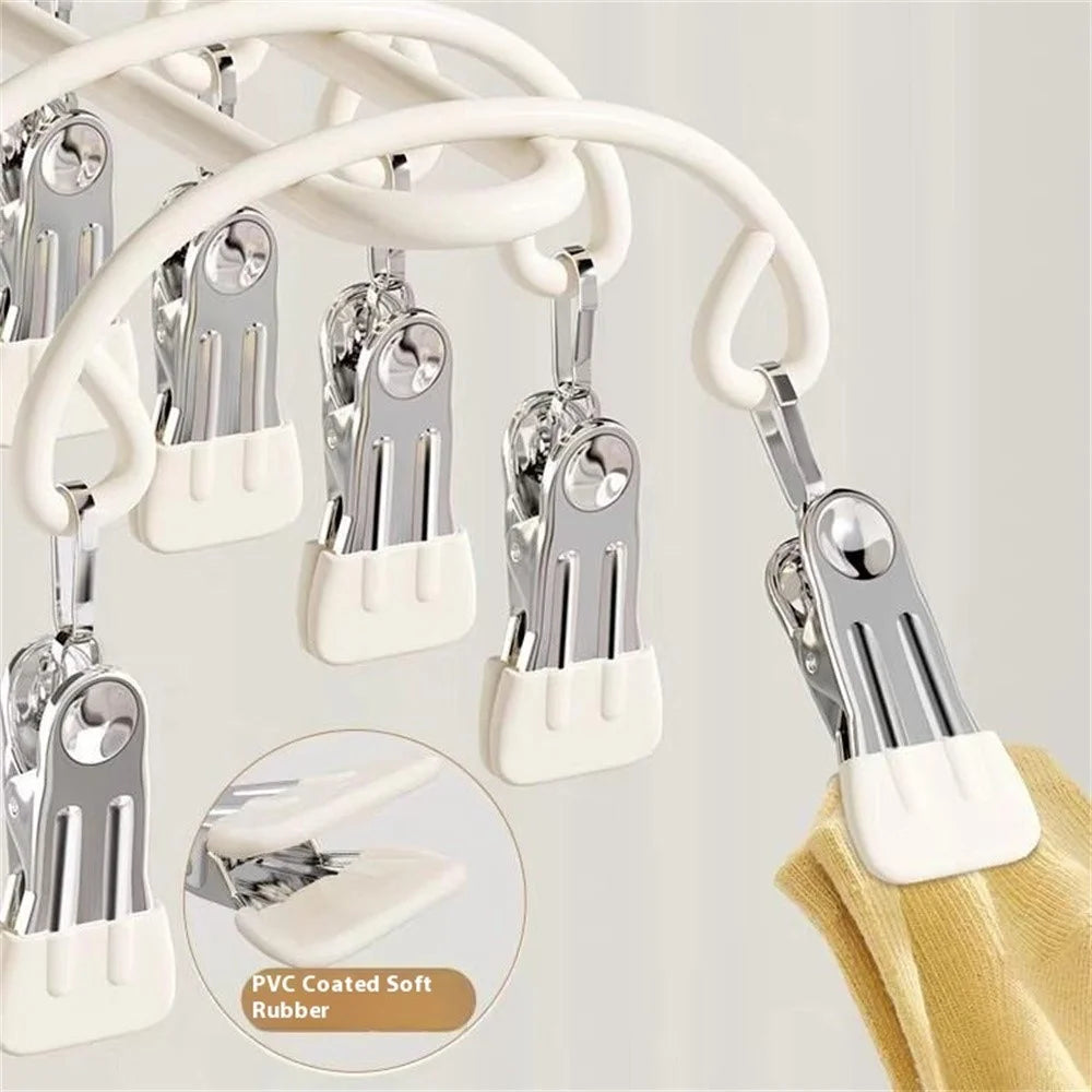 20 Clips Socks Drying Rack Multifunctional Stainless Steel Multi Clip Underwear Hanger - Apricot - 3