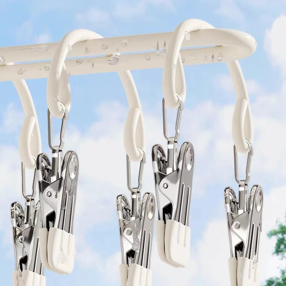 20 Clips Socks Drying Rack Multifunctional Stainless Steel Multi Clip Underwear Hanger - Apricot - 4