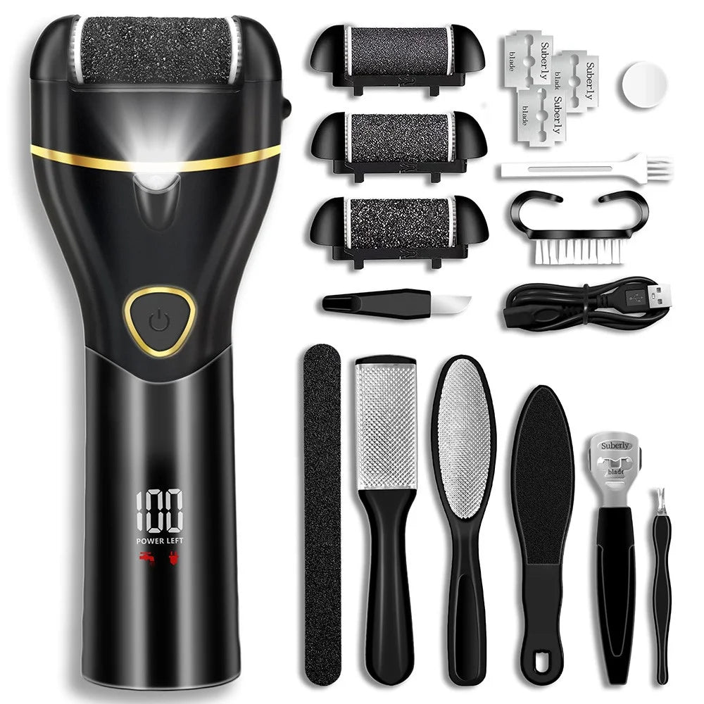 13Pcs Automatic Callus Remover Waterproof Electric Foot File Set for Home - Black - 1