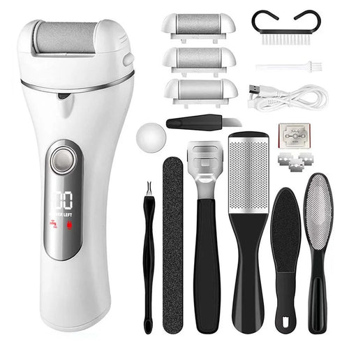 Rechargeable Electric Foot File Kit Set Digital Display Callus Remover Automatic Pedicure Tool for Dead Skin - Tarnish Grey - 1
