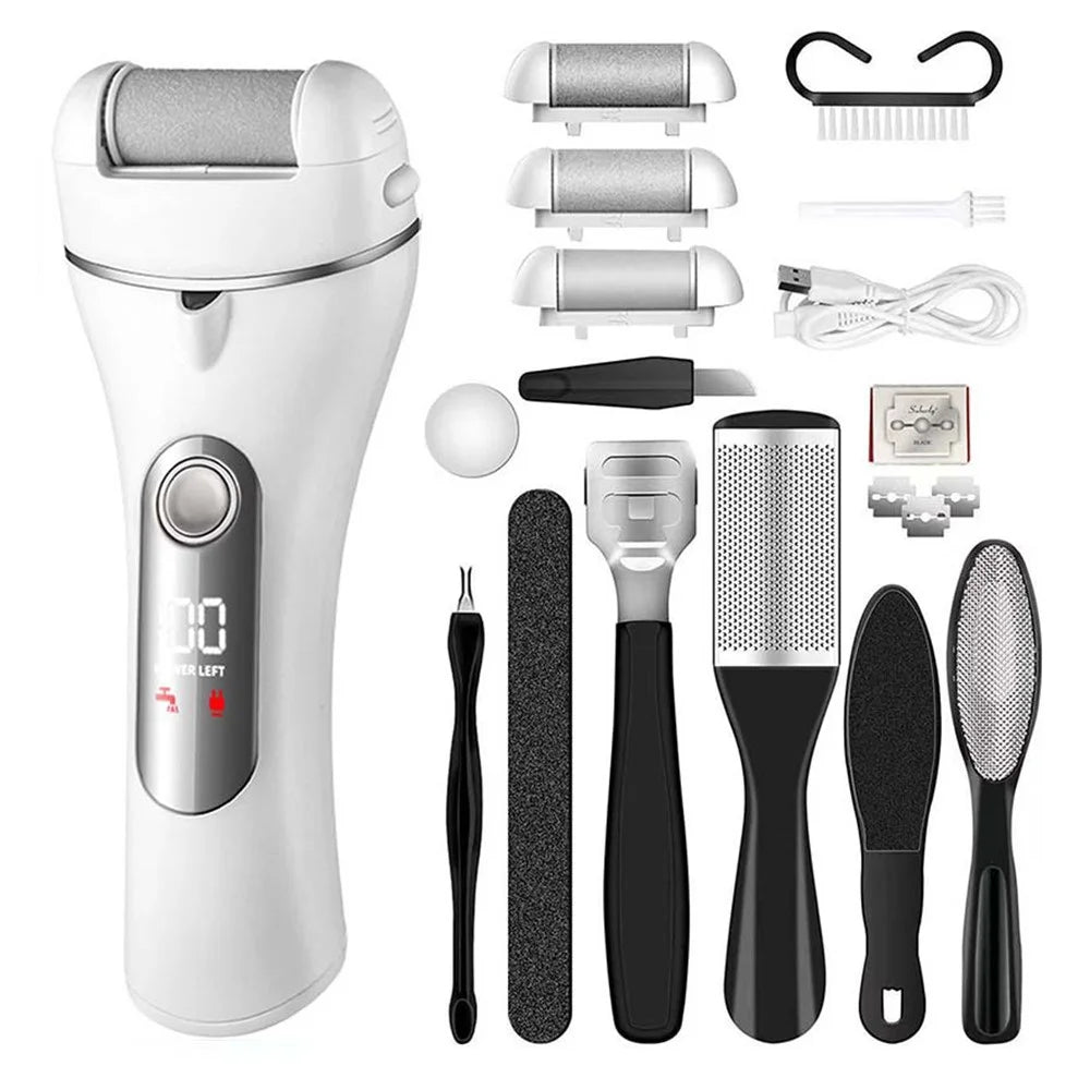 Rechargeable Electric Foot File Kit Set Digital Display Callus Remover Automatic Pedicure Tool for Dead Skin - Tarnish Grey - 1