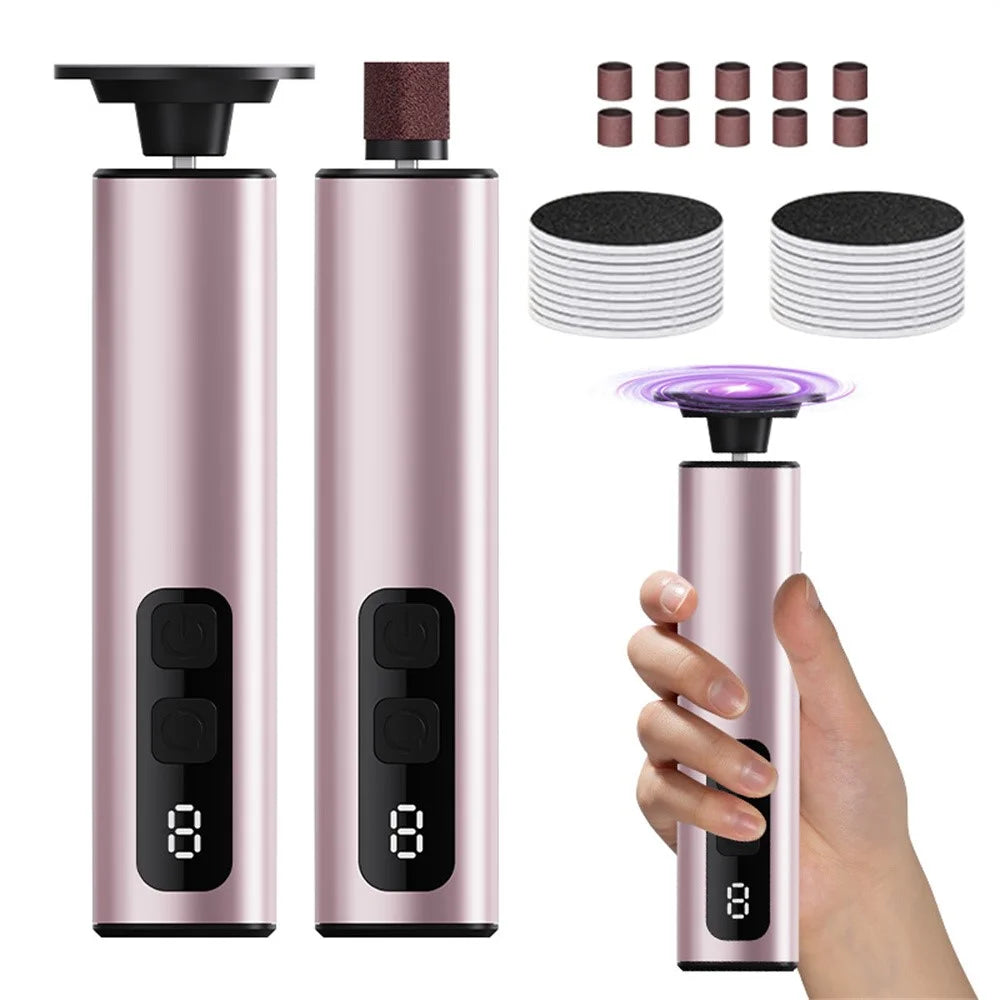 FR10 Portable Electric Foot File 9 Speed Settings LCD Display Callus Remover Aluminum Alloy Pedicure Tool Gift - Rose Gold - 4