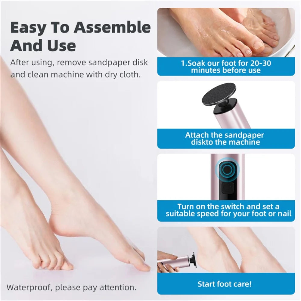 FR10 Portable Electric Foot File 9 Speed Settings LCD Display Callus Remover Aluminum Alloy Pedicure Tool Gift - Rose Gold - 5