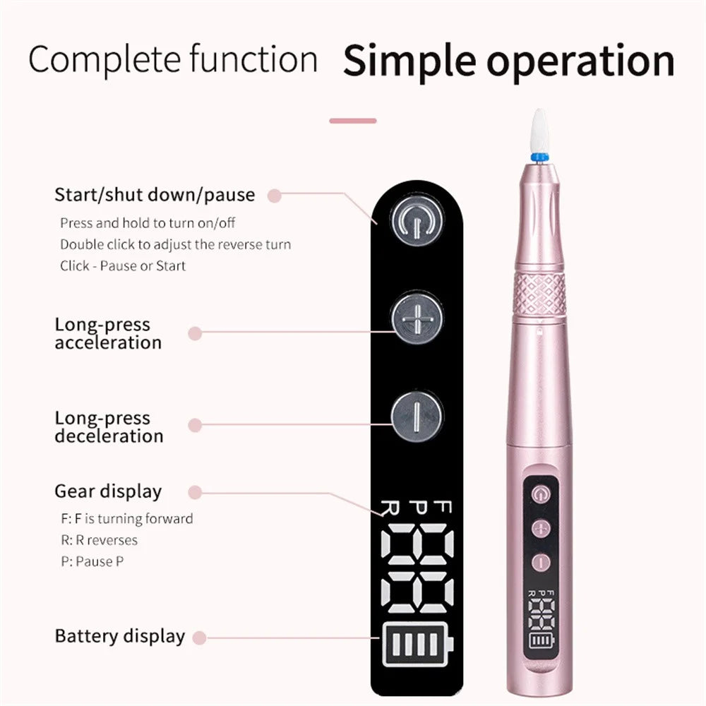 ND-10 Electric Nail Drill Machine Portable Manicure Pedicure Tool Gift Nail File Buffer Polisher - Pink - 3