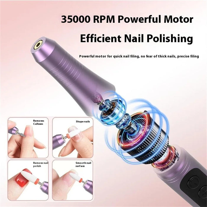 HX-09 Electric Nail File USB Wireless Nail Grinding Machine Gift 4 Speed Settings for Home / Salon - Purple - 3