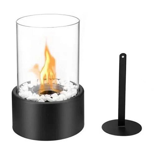 Portable Tabletop Ethanol Fireplace Light 12x22cm Indoor Stainless Steel Heater Round Glass Ambient Light - Black - 1