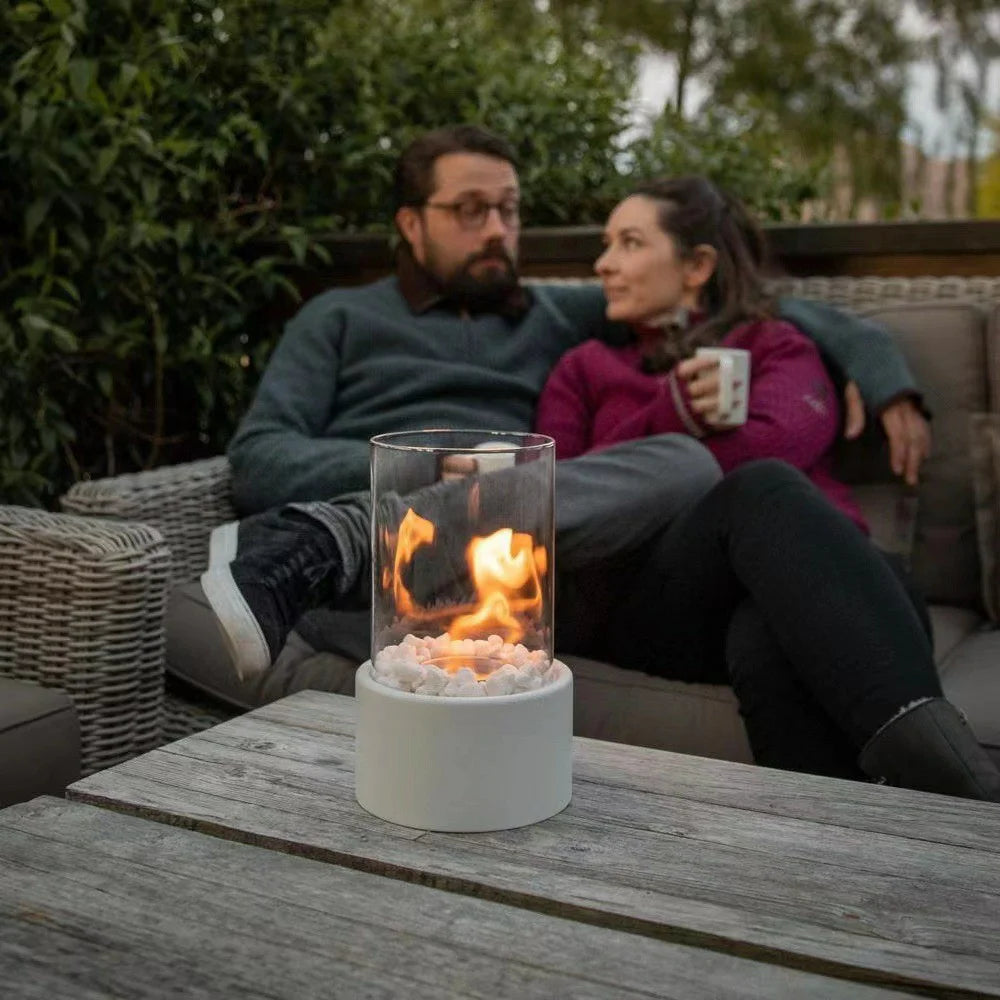Portable Tabletop Ethanol Fireplace Light 12x22cm Indoor Stainless Steel Heater Round Glass Ambient Light - Black - 2
