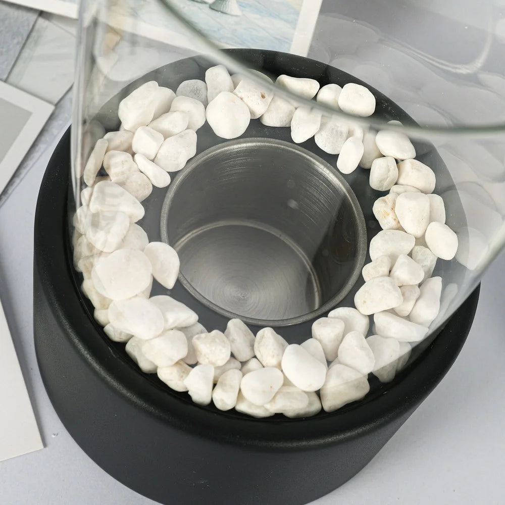 Portable Tabletop Ethanol Fireplace Light 12x22cm Indoor Stainless Steel Heater Round Glass Ambient Light - Black - 5