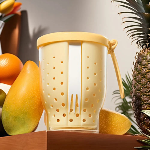 720ml Fruit Cup with Strainer Fork Breakfast Oatmeal Salad Container Portable Outdoor Picnic Milk Cup (BPA-Free, No FDA) - Yellow - 1