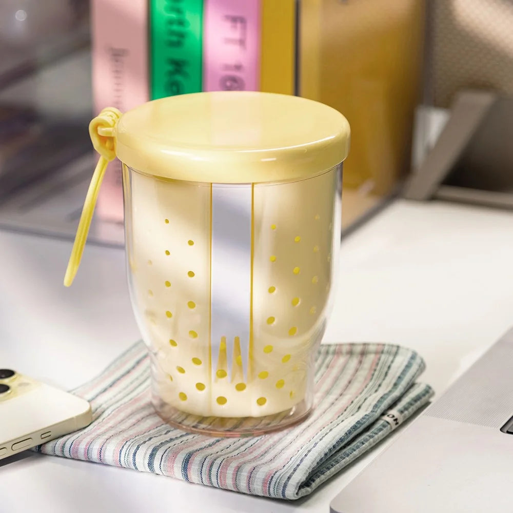 720ml Fruit Cup with Strainer Fork Breakfast Oatmeal Salad Container Portable Outdoor Picnic Milk Cup (BPA-Free, No FDA) - Yellow - 2