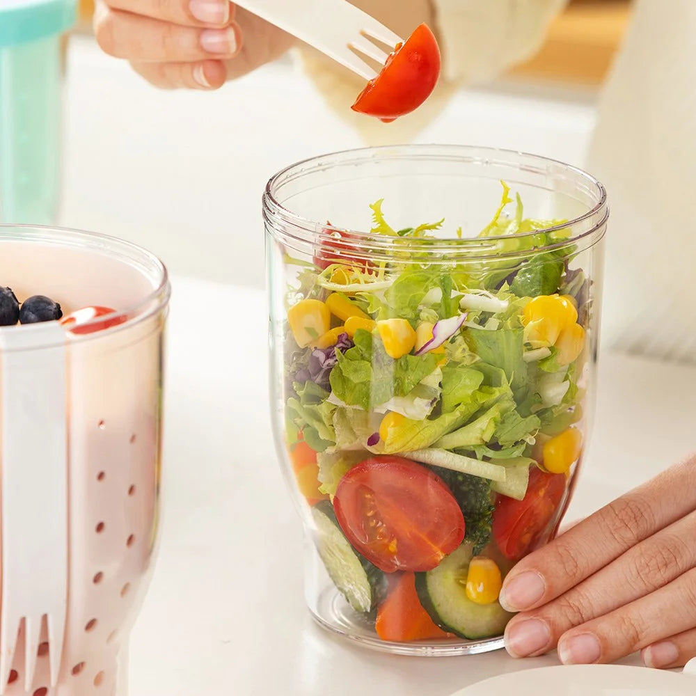 720ml Fruit Cup with Strainer Fork Breakfast Oatmeal Salad Container Portable Outdoor Picnic Milk Cup (BPA-Free, No FDA) - Yellow - 5