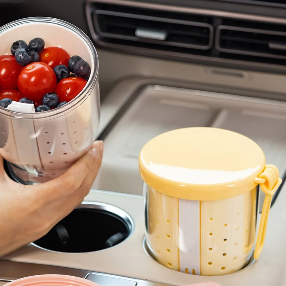 720ml Fruit Cup with Strainer Fork Breakfast Oatmeal Salad Container Portable Outdoor Picnic Milk Cup (BPA-Free, No FDA) - Yellow - 6
