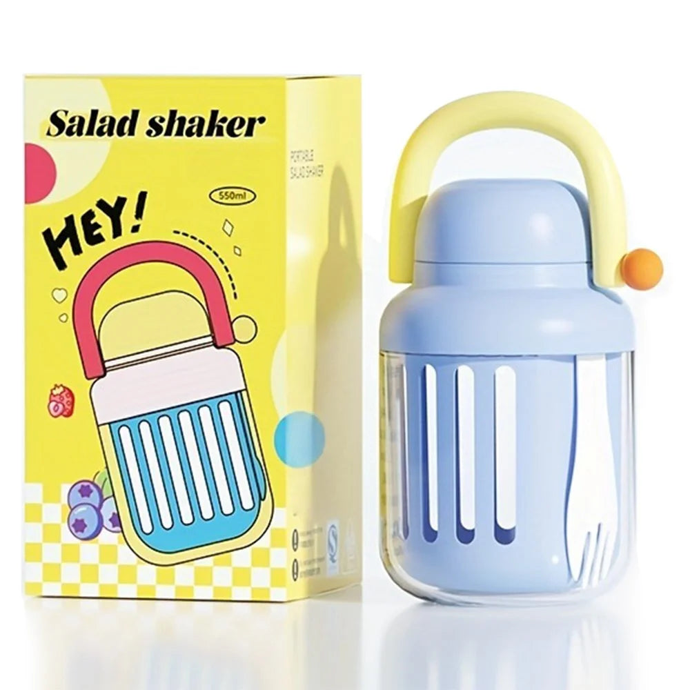 Portable Salad Cup with Fork Fruit Storage Container Leak-Proof Picnic Bowl Drainer for Outdoor / Office (BPA-Free, No FDA) - Blue - 1
