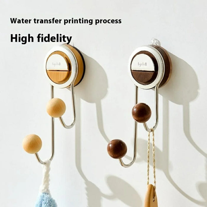Suction Cup Hooks Multipurpose Wall Mounted Hangers for Bathroom / Kitchen / Living Room - Walnut - 2