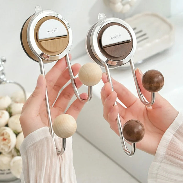 Suction Cup Hooks Multipurpose Wall Mounted Hangers for Bathroom / Kitchen / Living Room - Walnut - 3