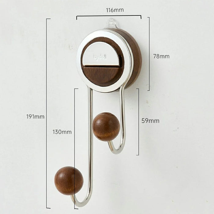 Suction Cup Hooks Multipurpose Wall Mounted Hangers for Bathroom / Kitchen / Living Room - Walnut - 5