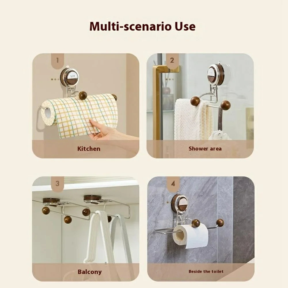 Kitchen Paper Towel Holder Suction Cup No Drill Cabinet Roll Dispenser Cling Film Rack Storage for Cloths / Wipes - Walnut - 5