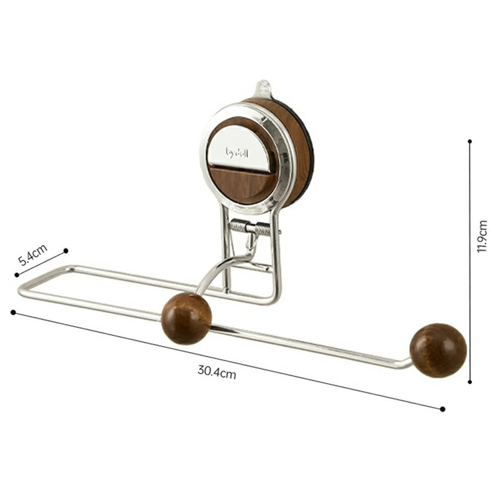 Kitchen Paper Towel Holder Suction Cup No Drill Cabinet Roll Dispenser Cling Film Rack Storage for Cloths / Wipes - Walnut - 7