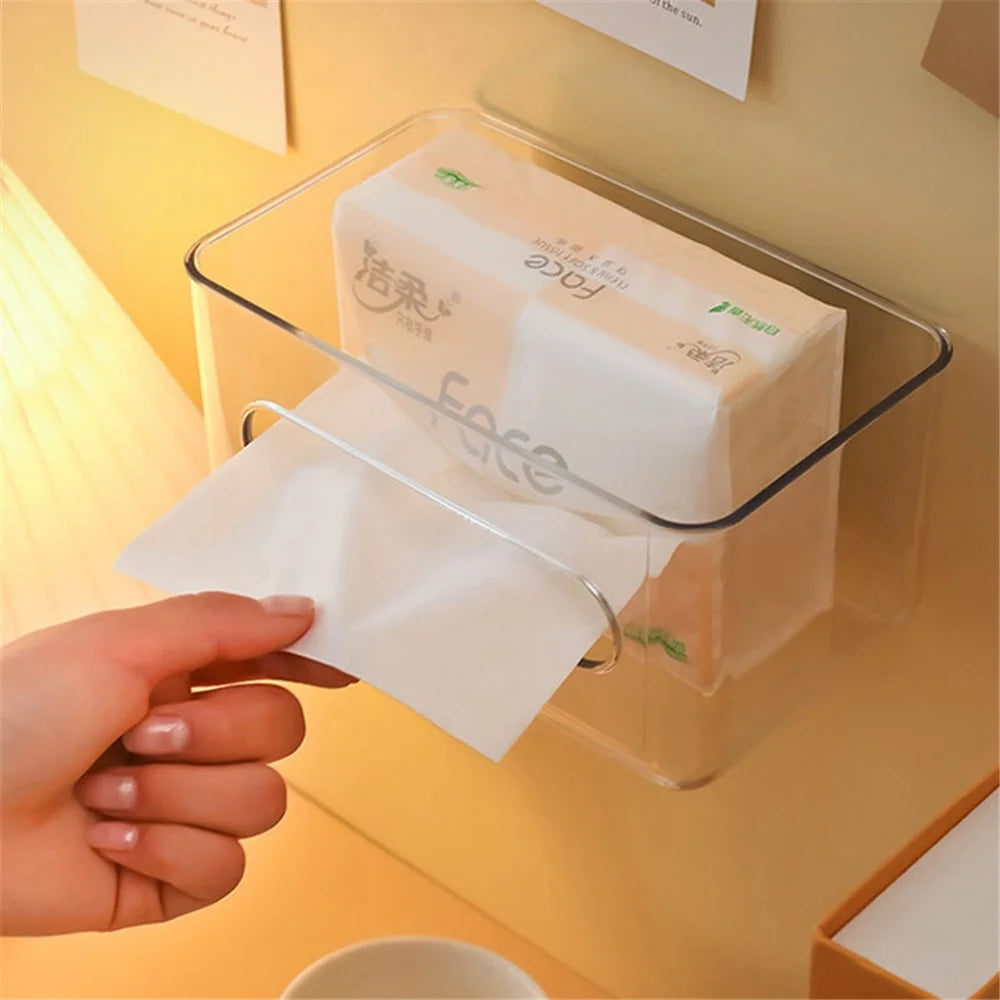 Open Top Transparent Tissue Box Holder Wall Mounted Square Container Kitchen Toilet Paper Dispenser Napkins Wet Wipes Storage Case - 1