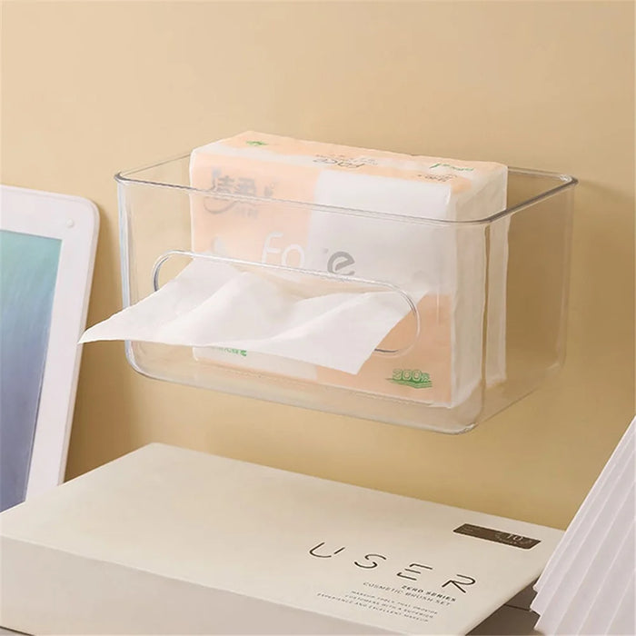 Open Top Transparent Tissue Box Holder Wall Mounted Square Container Kitchen Toilet Paper Dispenser Napkins Wet Wipes Storage Case - 4