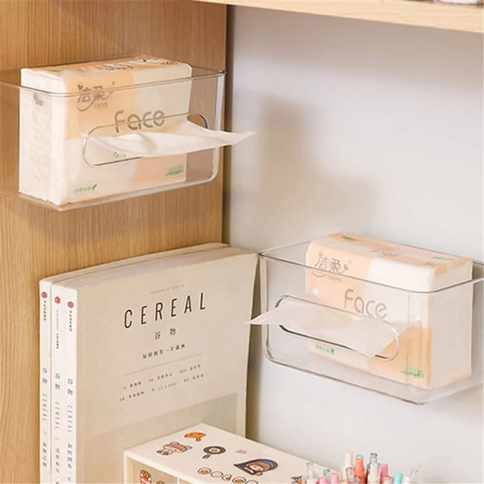 Open Top Transparent Tissue Box Holder Wall Mounted Square Container Kitchen Toilet Paper Dispenser Napkins Wet Wipes Storage Case - 5