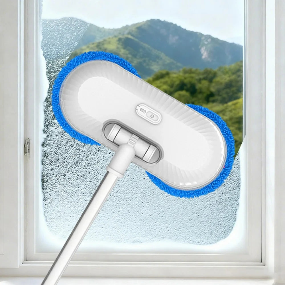 WV-291 Electric Dual-Head Window Cleaner with Extension Pole, Rotatable Head Glass Mirror Cleaning Tool for Home / Ceiling - Sapphire - 1