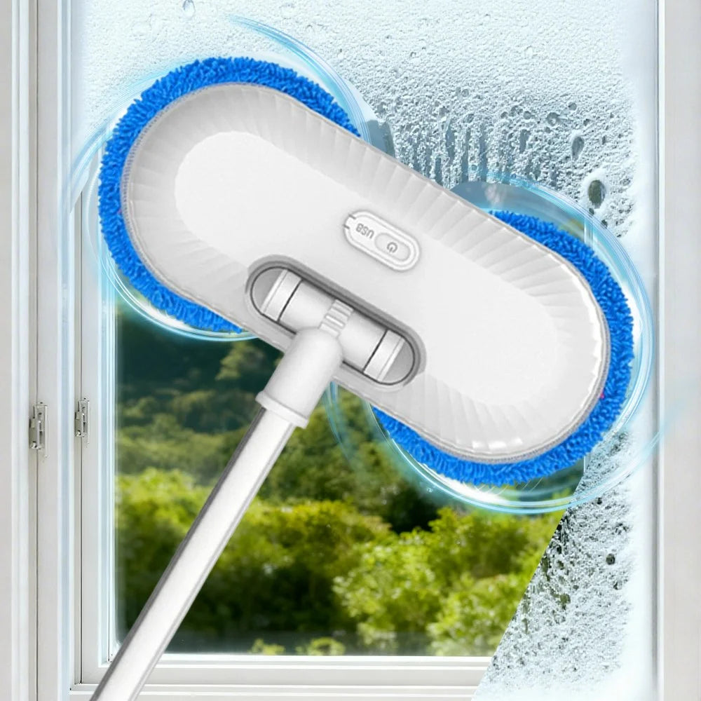 WV-291 Electric Dual-Head Window Cleaner with Extension Pole, Rotatable Head Glass Mirror Cleaning Tool for Home / Ceiling - Sapphire - 3