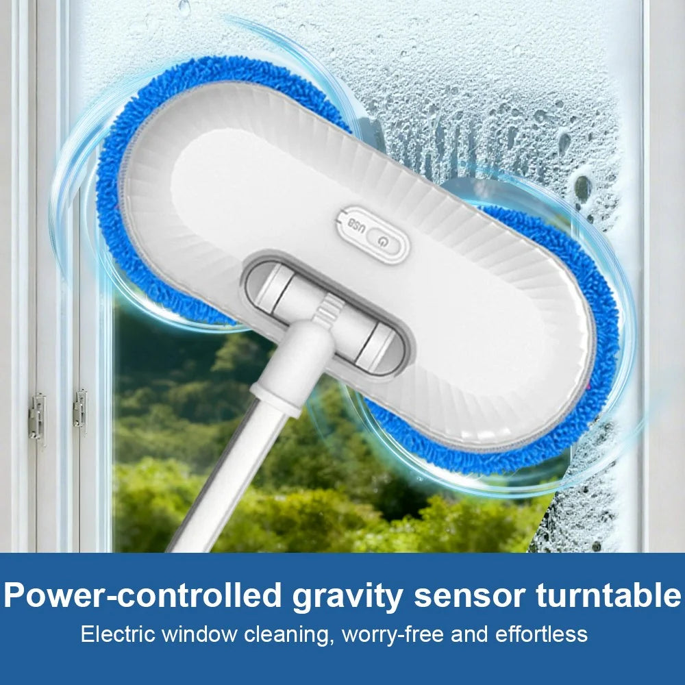 WV-291 Electric Dual-Head Window Cleaner with Extension Pole, Rotatable Head Glass Mirror Cleaning Tool for Home / Ceiling - Sapphire - 4