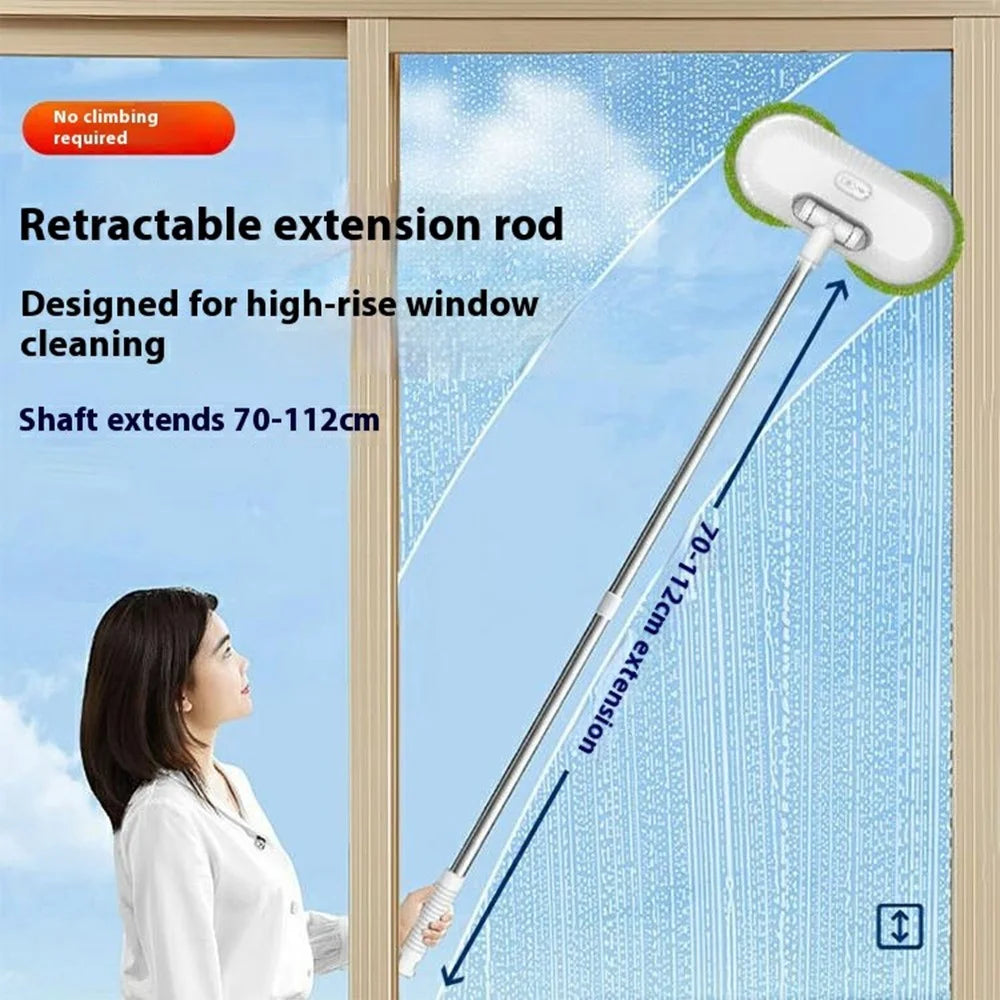 WV-291 Electric Dual-Head Window Cleaner with Extension Pole, Rotatable Head Glass Mirror Cleaning Tool for Home / Ceiling - Sapphire - 6