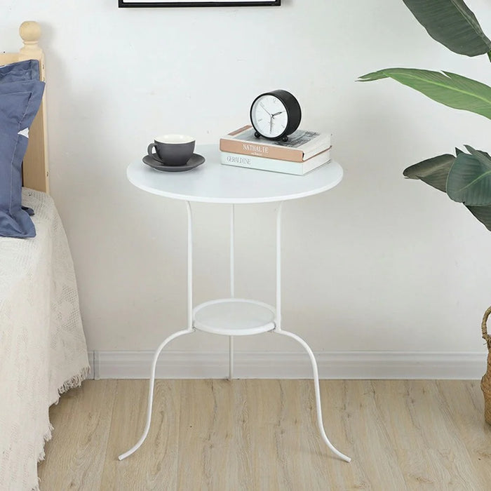 Round Side Table White Ceramic Top Thickened Iron Frame 3 Legs Sofa End Table for Living Room / Bedroom / Shop Decor - 2
