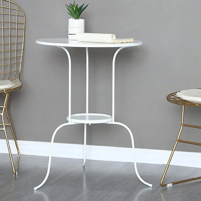 Round Side Table White Ceramic Top Thickened Iron Frame 3 Legs Sofa End Table for Living Room / Bedroom / Shop Decor - 3