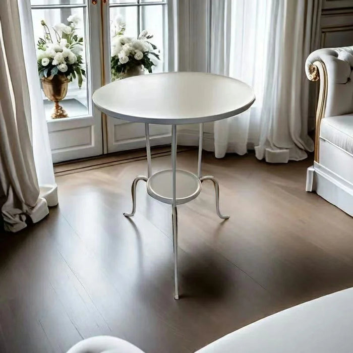 Round Side Table White Ceramic Top Thickened Iron Frame 3 Legs Sofa End Table for Living Room / Bedroom / Shop Decor - 4