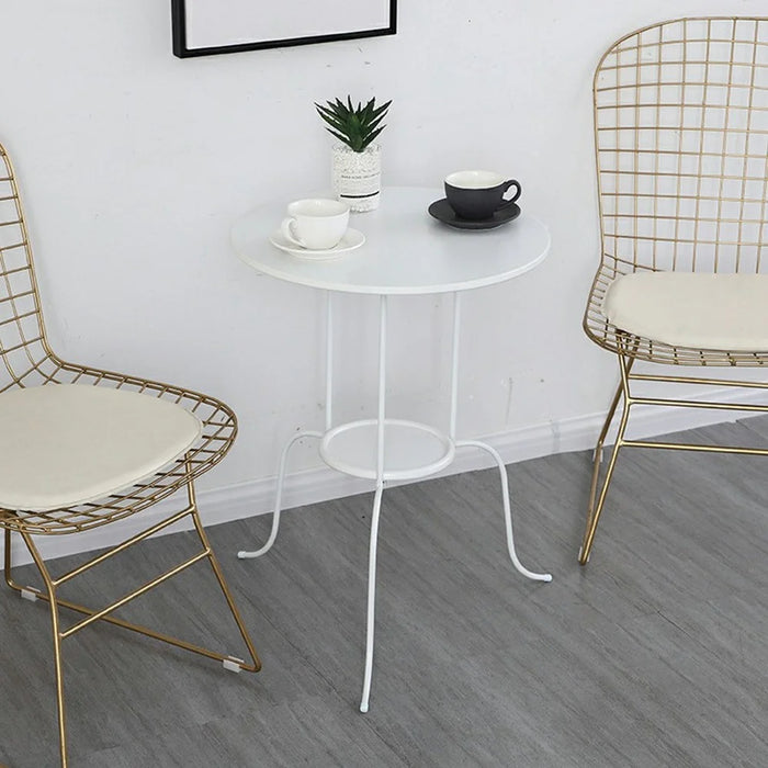 Round Side Table White Ceramic Top Thickened Iron Frame 3 Legs Sofa End Table for Living Room / Bedroom / Shop Decor - 5