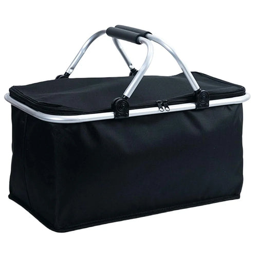 Foldable Outdoor Picnic Cooler Basket 30L Oxford Cloth Insulated Tote Lunch Bag for Camping Fishing Beach - Black - 1