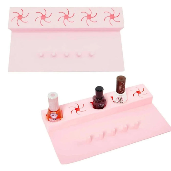 5 Slots Nail Polish Holder Stand Silicone Finger Separator Tray Manicure Tool for Home Salon - Pink - 2