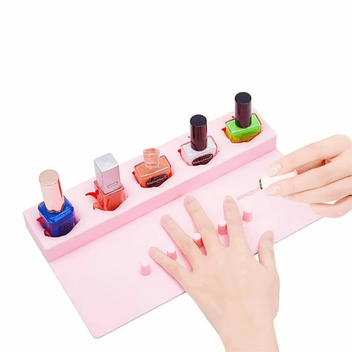 5 Slots Nail Polish Holder Stand Silicone Finger Separator Tray Manicure Tool for Home Salon - Pink - 3