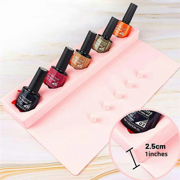 5 Slots Nail Polish Holder Stand Silicone Finger Separator Tray Manicure Tool for Home Salon - Pink - 4