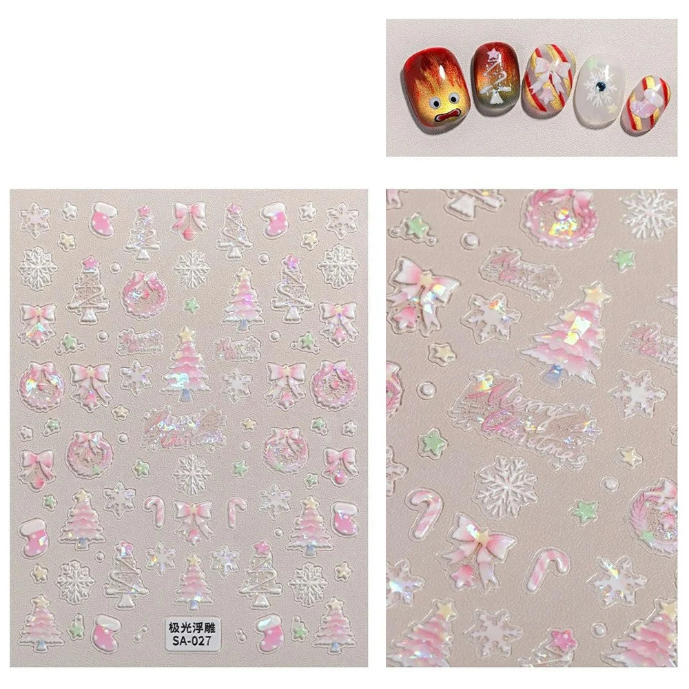 Christmas Theme Nail Stickers Self Adhesive 5D Embossed PVC Nail Decals Gift Manicure Accessories - SA-027 - 1