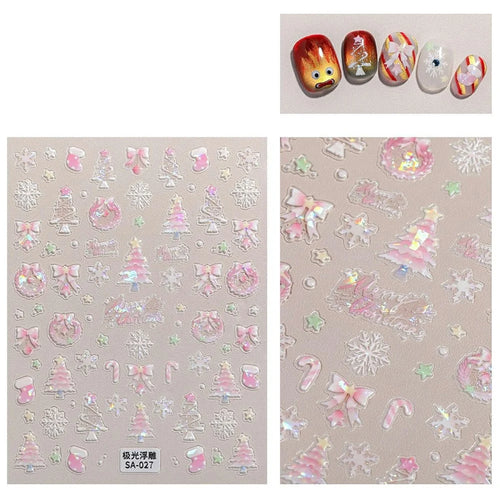 Christmas Theme Nail Stickers Self Adhesive 5D Embossed PVC Nail Decals Gift Manicure Accessories - SA-027 - 1